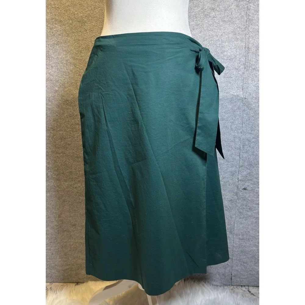 Alfani Forest Green Faux Wrap Midi Skirt  Size 10 Tie Waist Pockets Lined Cotton
